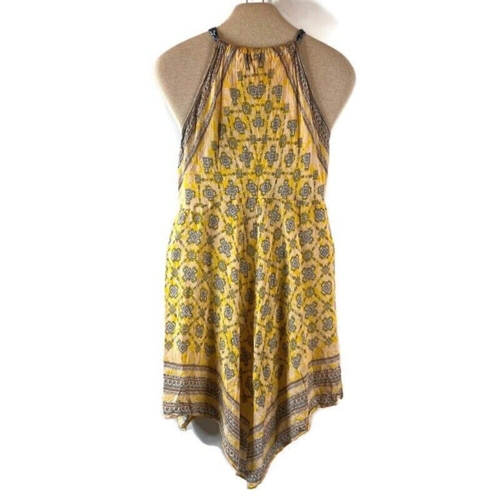 Intimately Free People Womens Tunic Top Large Yellow Floral Halter Hanky Hem